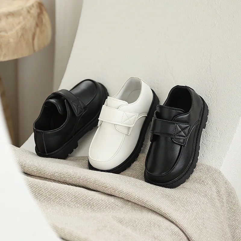 Kids'Casual Shoes Fashion Solid Color PU Leather Autumn Shoes For Boys Anti-slip Soft Bottom Breathable Black White Size 22-37