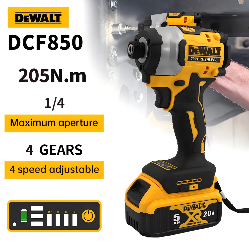 

DEWALT DCF850 20В бесщеточная Ударная дрель 1/4 205NM Беспроводная электрическая дрель бытовой перезаряжаемый Электроинструмент отвертка