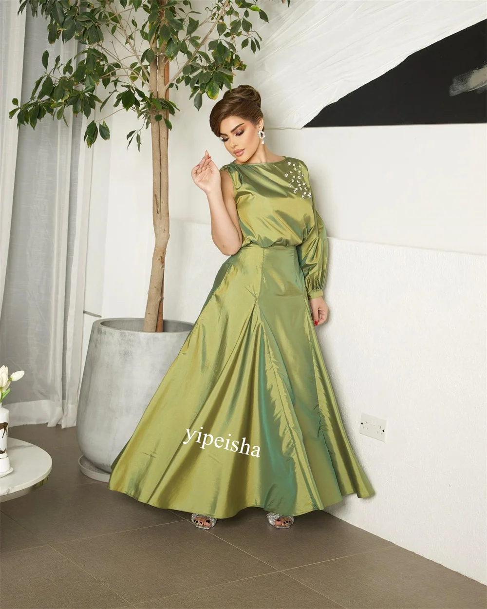  Charmeuse Rhinestone Evening A-line O-Neck Bespoke Occasion Gown Midi Dresses Saudi Arabia 