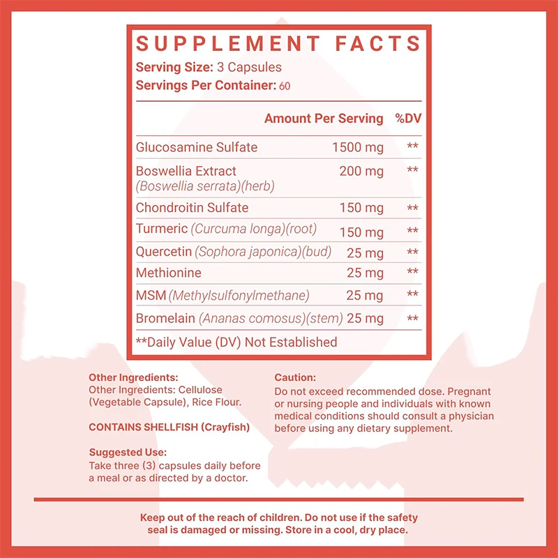 Glucosamine, chondroitin sulfate, turmeric, frankincense, premium joint supplements, 60 capsules