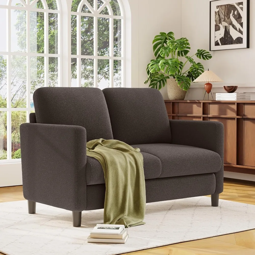 أريكة Loveseat، 51 مقعدًا حبًا، مقعدًا صغيرًا مريحًا للمساحات الصغيرة، أريكة إعداد خالية من الأدوات لغرفة النوم، أريكة خشبية بالكامل #6