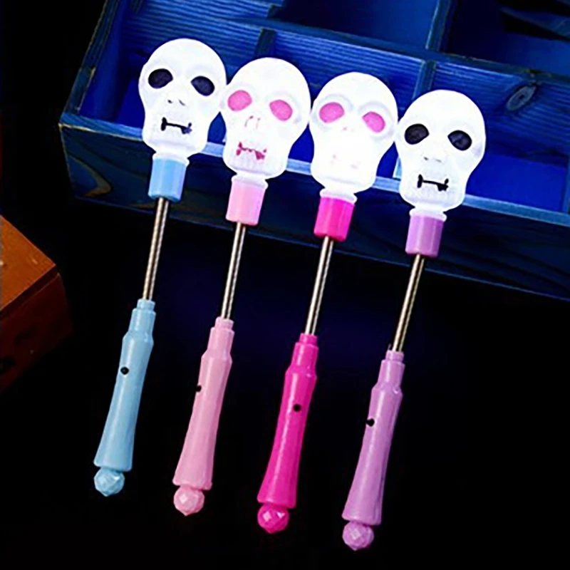 Halloween Spring Rods LED Luminous Lollipop Glowing Magic Stick Flash Skeleton Pumpkin Stick Children Light Up Toys Gifts