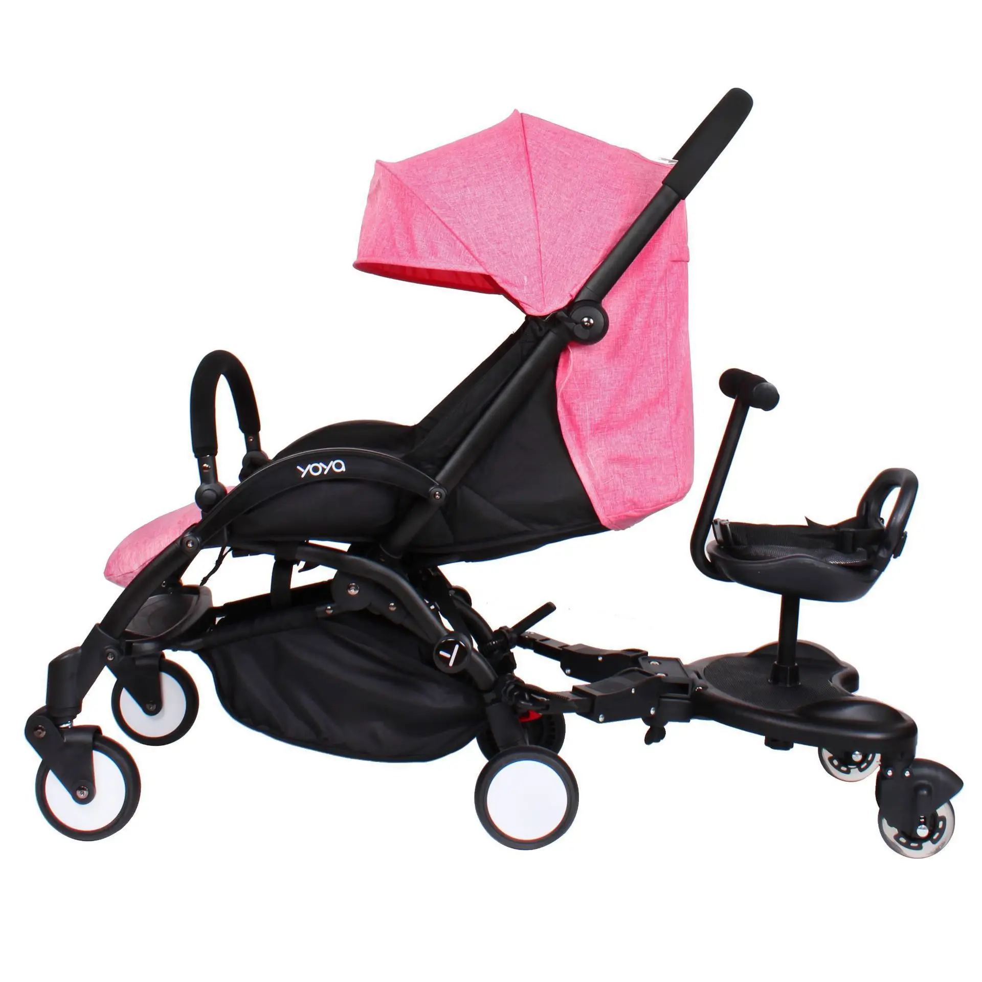 Second child assisted scooter stroller twin travel stand up board rear trailer