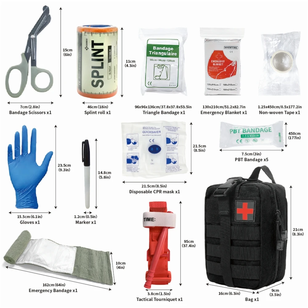 16 pçs ifak tático molle saco kit de primeiros socorros sobrevivência para resgate de emergência acampamento ao ar livre caminhadas esportes portátil