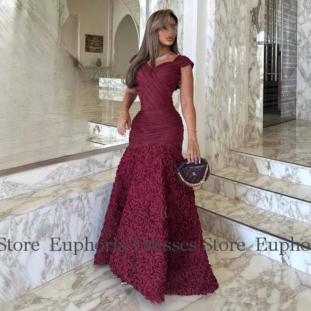 エレガントなパーティードレス レディース 2025 シフォン マーメイド/トランペット セレブリティドレス バーガンディ オフショルダー アップリケ付き イブニングドレス