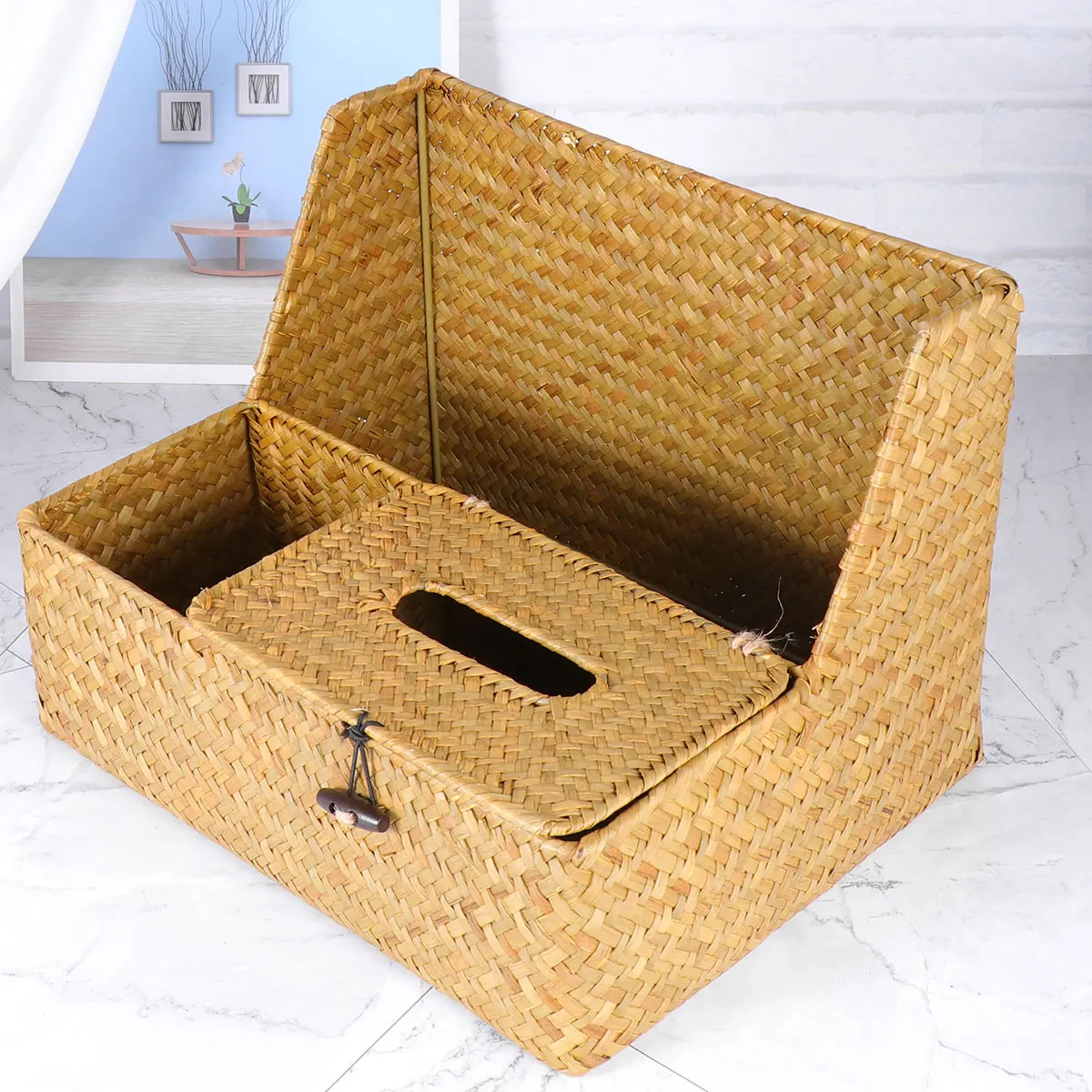 

Tissue Box Napkin Holder Paper Organizer Multifunction Bathroom Accessory Bamboo