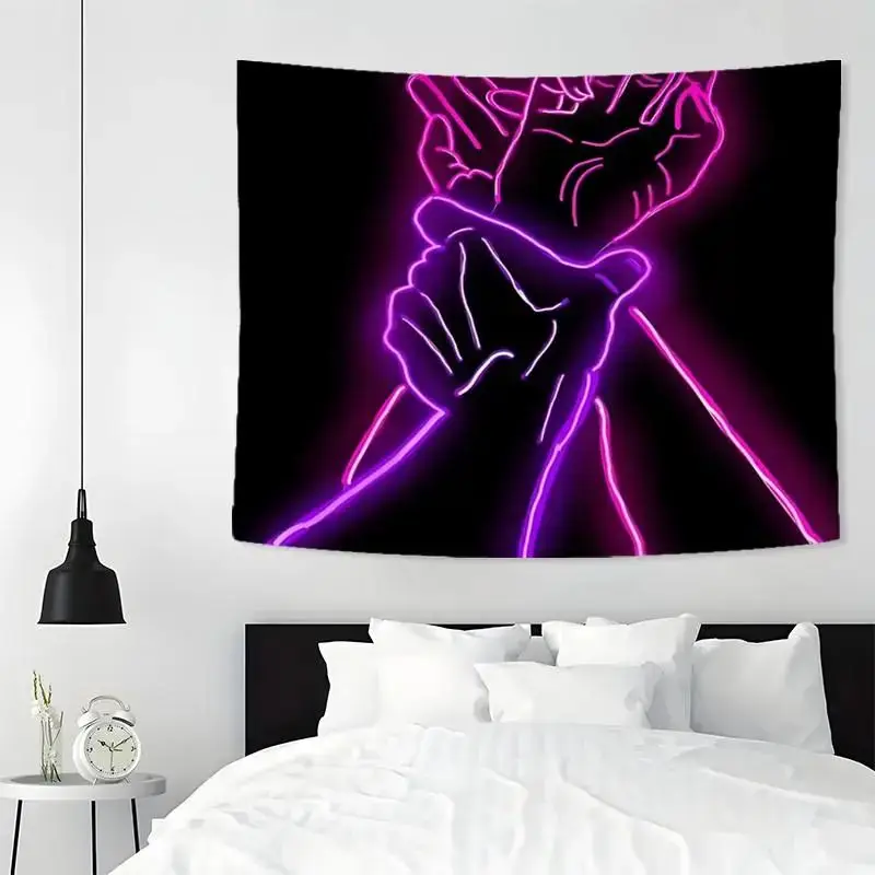 Minimalistische Neon-Hand-in-Hand-Linien-Wandteppich Romantische Atmosphäre Wandkunst für Schlafzimmer Studentenwohnheim Musikraum