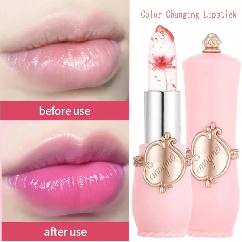 Bálsamo labial que cambia de Color con temperatura de gelatina, lápiz labial de gelatina con flor de cristal, hidratante, resistente al agua, maquillaje nutritivo de larga duración para labios