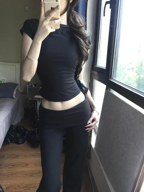 Yogabroek met verlengde lengte, lage taille, dames slim fit bell bot casual broek, uitlopende broek met hoge taille, Koreaanse stijl