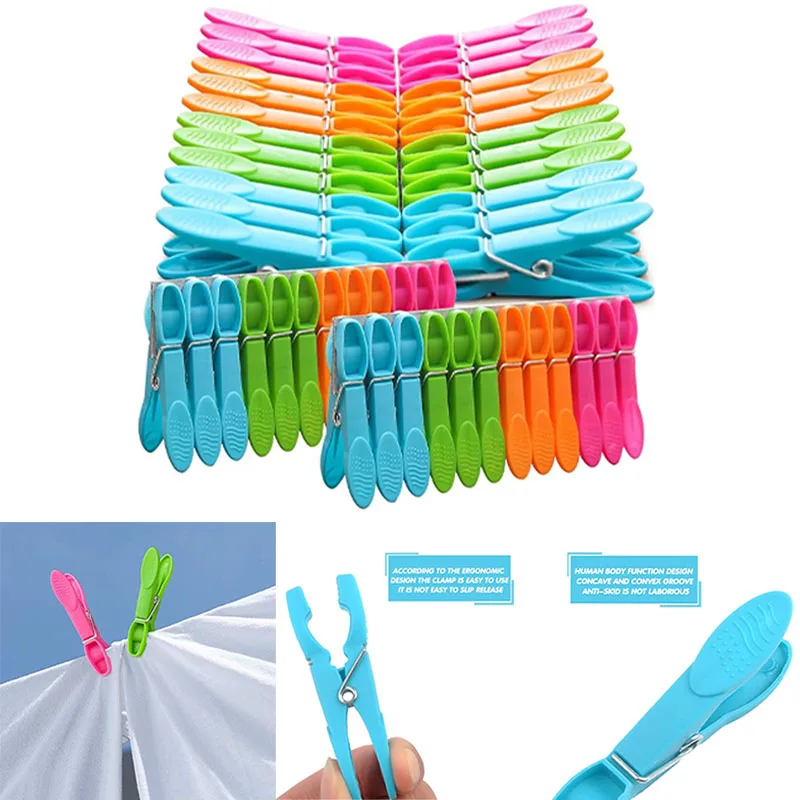 

12/24 Pieces Clothespins for Clothesline Strong Handle Washing Pins Soft Plastic for Home Clotheslin Windproof Clothesline Clips