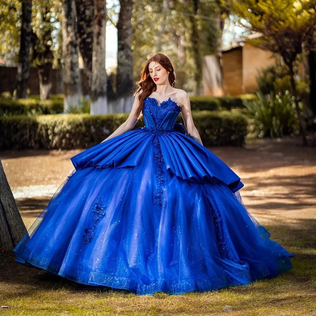 

Vestidos de 15 quinceañera Royal Blue Princess Quinceanera Dresses Lace Appliques Sweetheart Sleeveless 16 Girls Prom Party Gown