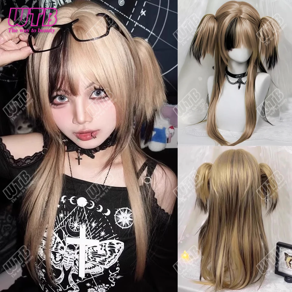 

Синтетический парик с длинным хвостиком, короткий прямой парик, Лолита, косплей, вечерние, Harajuku, блондинка, парик с челкой для женщин