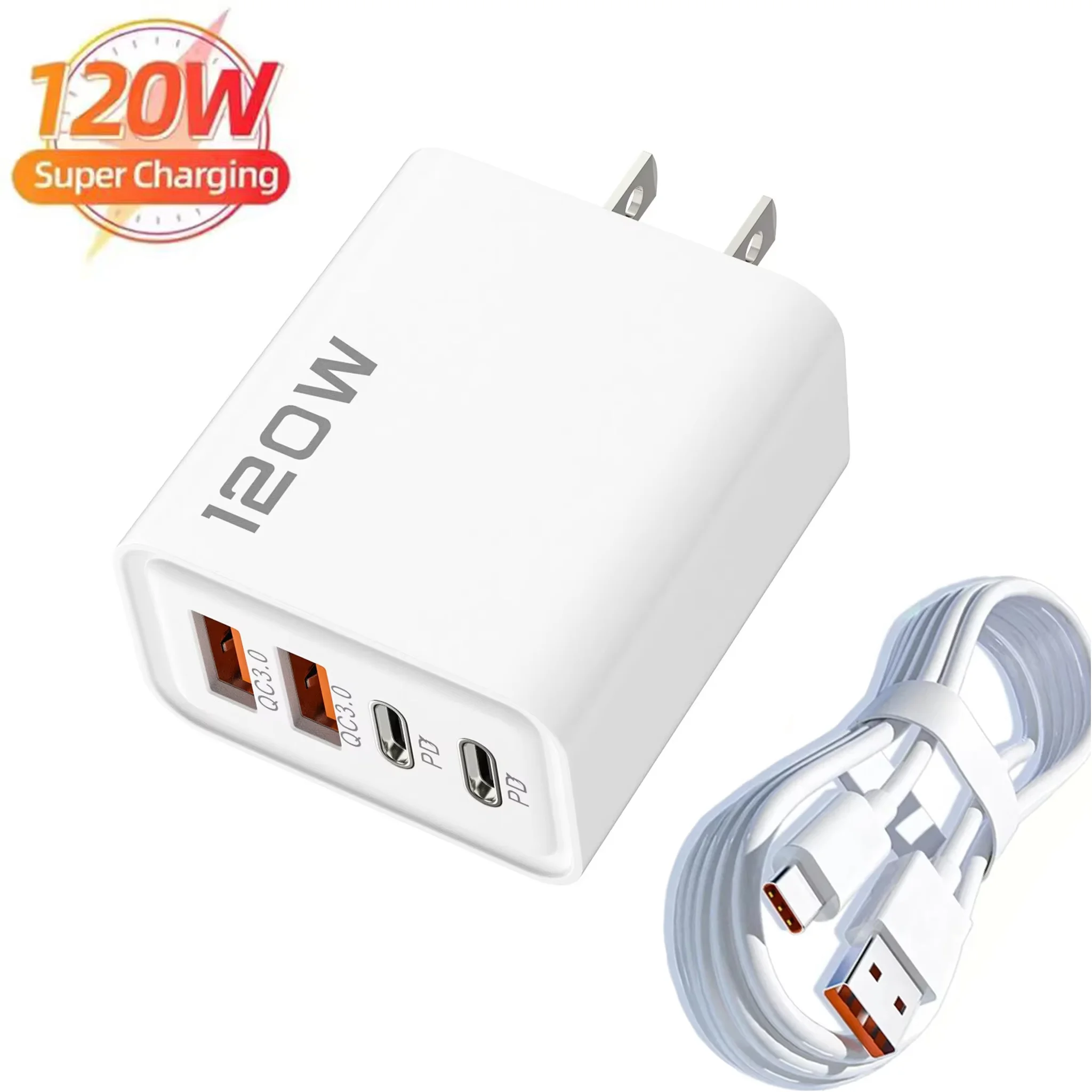 120W Quick Charge 4-Port USB C PD Fast Charger Wall Adapter For iPhone 17 16 15 for Xiaomi for Huawei for OnePlus EU US UK Plug
