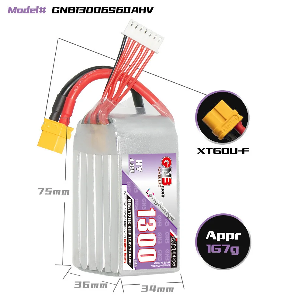 GNB 6S 22.8V 1300mAh 60C/120C Lipo Batterij Voor Racing Drone FPV Quadcopter Helikopter Vliegtuig RC auto Boot Model Onderdelen Hobby