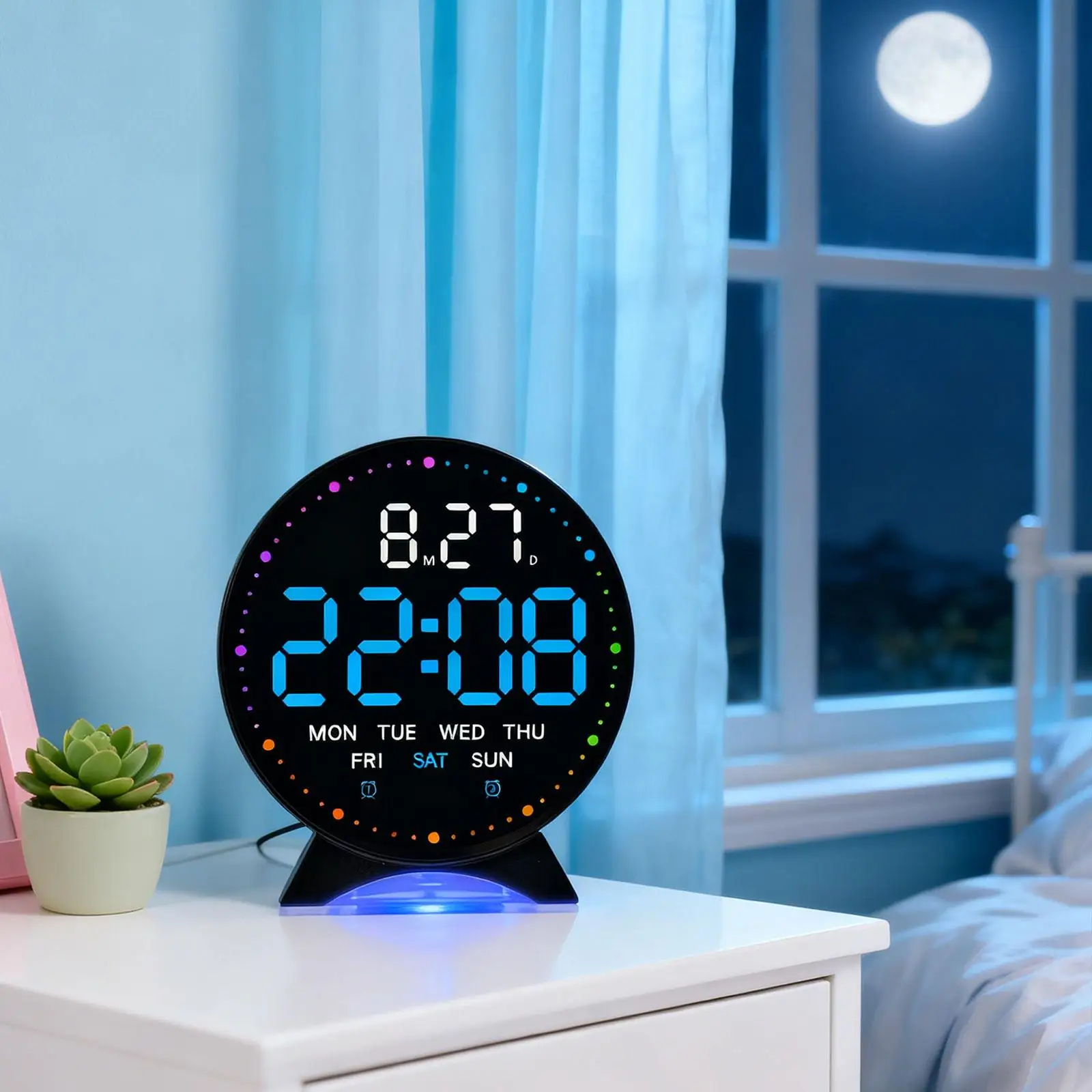 Digital Alarm Clock Nightlight Mute Time Date Week Display Modern Large LED Display Digital Clock Desk Clock for Bedroom Bedside