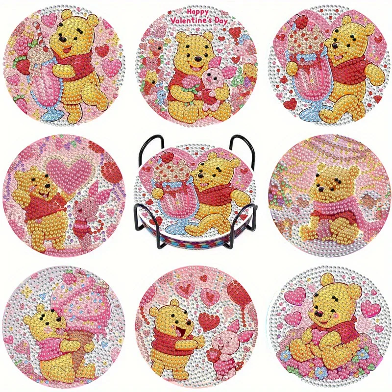 

Hot Selling Cartoon Rhinestone DIY Coasters 6-8Pcs with Holder, Non-Slip Cup Mat, Cute Home Decor & Souvenirs