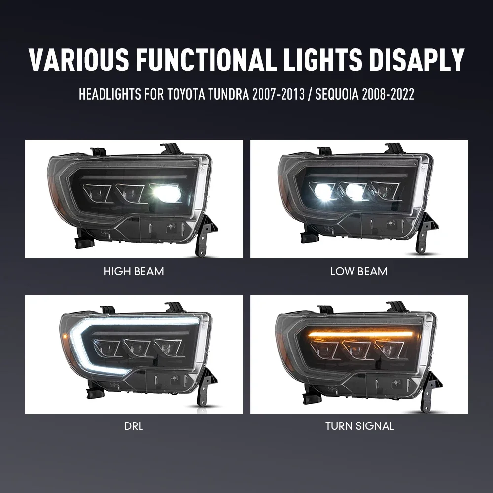 Автомобильный Стайлинг, фара для Toyota Sequoia 2008-2022 TUNDRA 2007-13, фара дневного света, сигнальные лампы, автоаксессуары