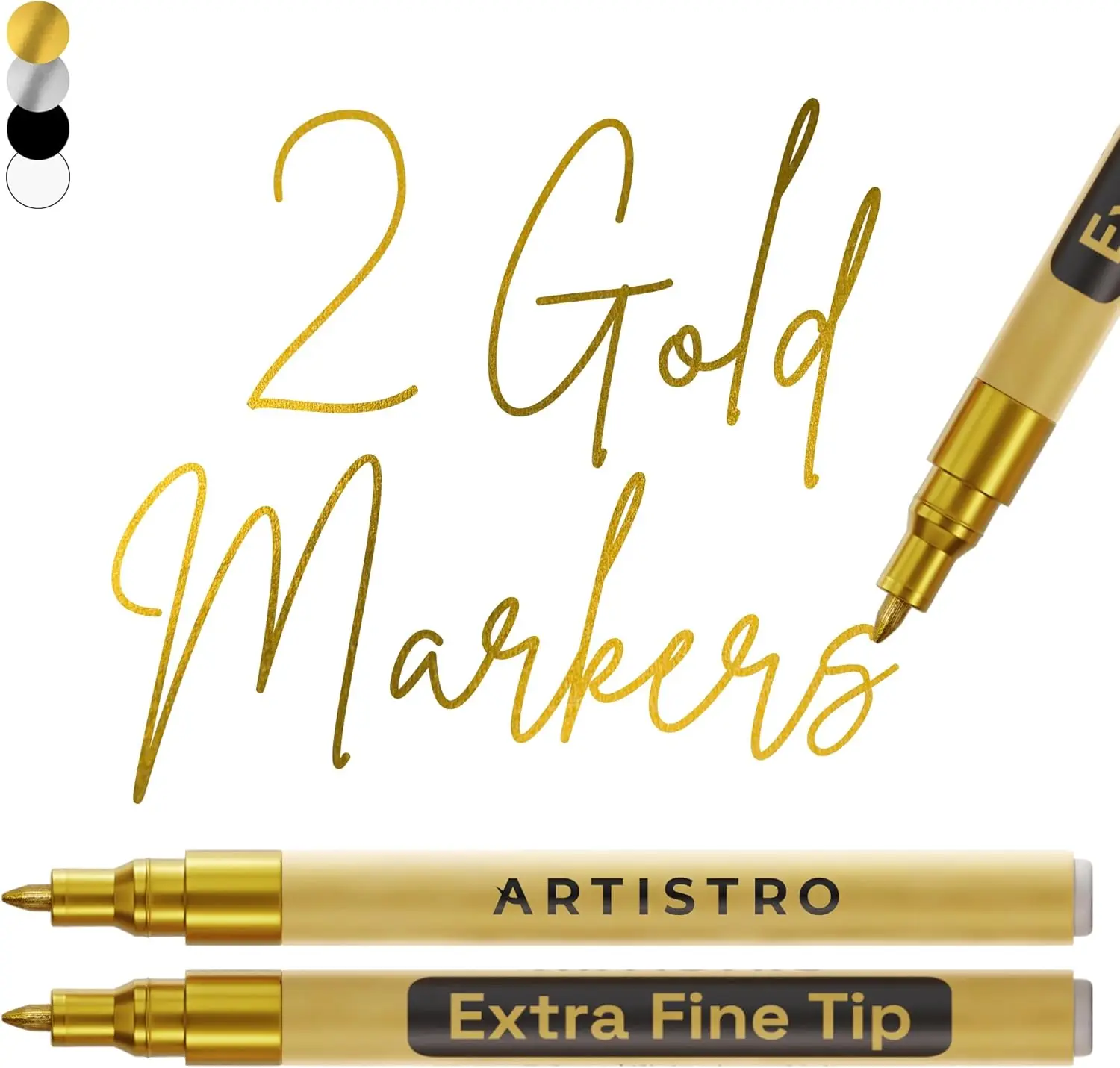 

0.7mm Extra Fine-Tip Metallic Paint Markers - 2 Gold Acrylic Pens for Crafting, Art Projects & More