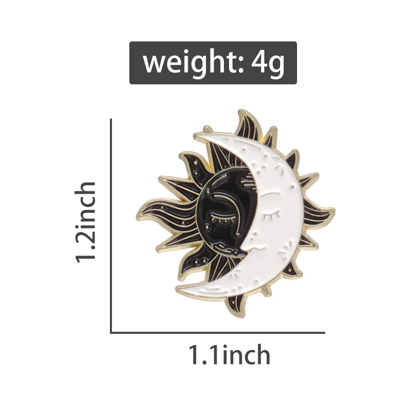 مخصص الشمس والقمر المينا دبابيس ، دبابيس أبيض وأسود ، شارات التلبيب ، عشاق فاسق المجوهرات ، هدية للأصدقاء #4