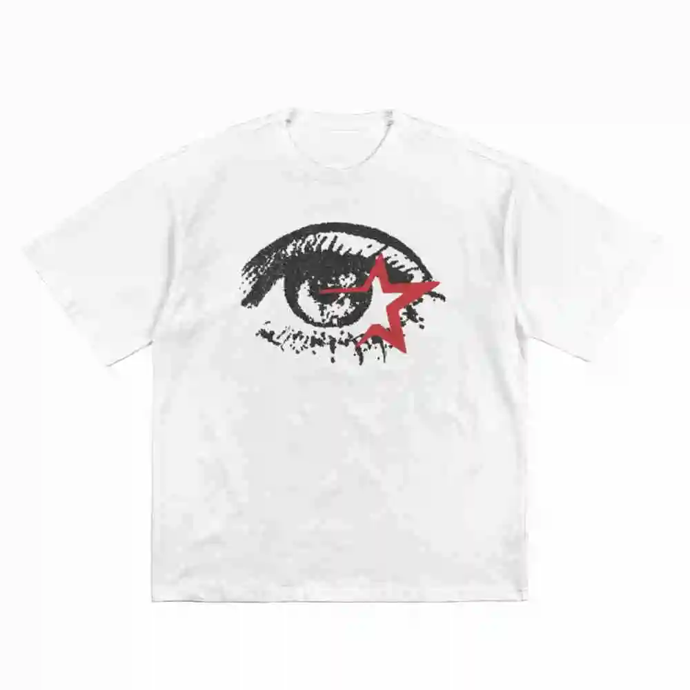 Y2K Fashion Large Eye Design Short Sleeve Tee 100% Cotton T-Shirt