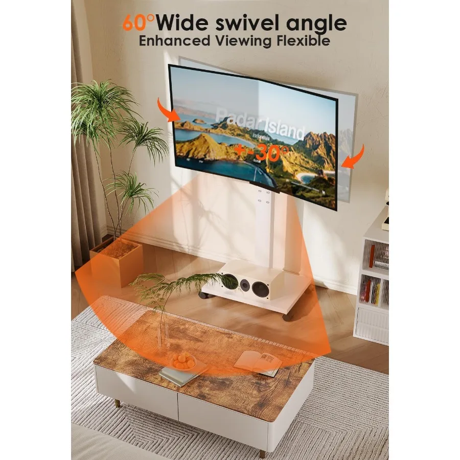 حامل تلفزيون متحرك عالي التحمل لأجهزة التلفاز مقاس 3275 بوصة عربة تلفزيون متنقلة مع 60 ارتفاع دوار قابل للتعديل صورة المناظر الطبيعية دوران الميل F #3