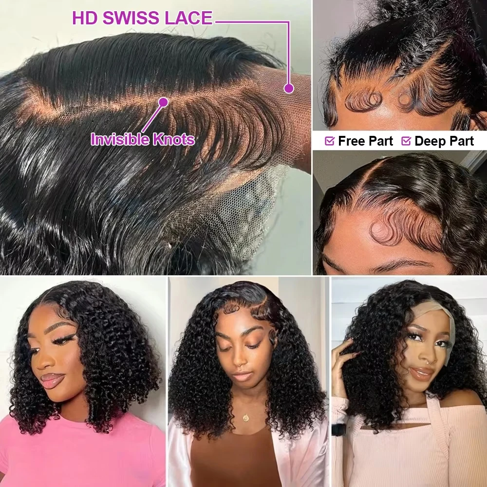Curly Short Bob 13x4 Lace Frontal Human Hair Deep Wave HD Transparent 13x6 Lace Front Wigs 4x4 Lace Closure Wigs For Women