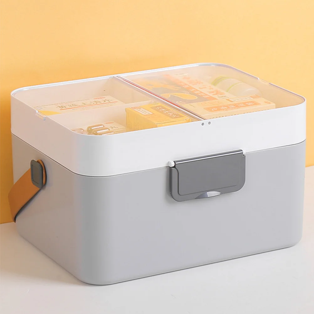 Caja de almacenamiento de medicina portátil, organizador de pastillas de plástico de doble capa, tamaño compacto, uso doméstico, estuche de primeros auxilios, contenedor multirejilla