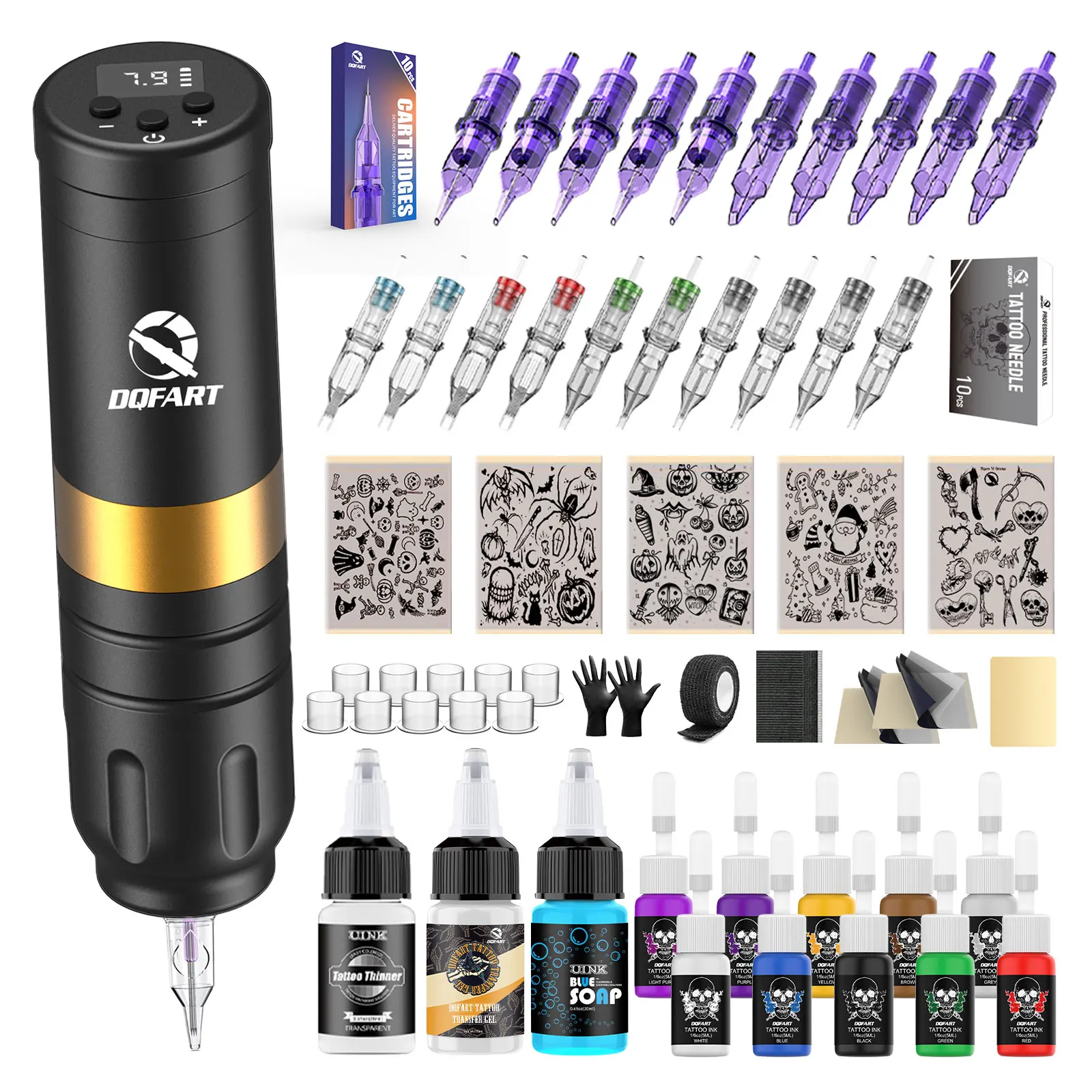 

Tattoo Kit DQFART Tattoo Pen Kit For Makeup Tattoo Machine Kit Adjustable Wireless Tattoo Power Supply Tattoo Gun