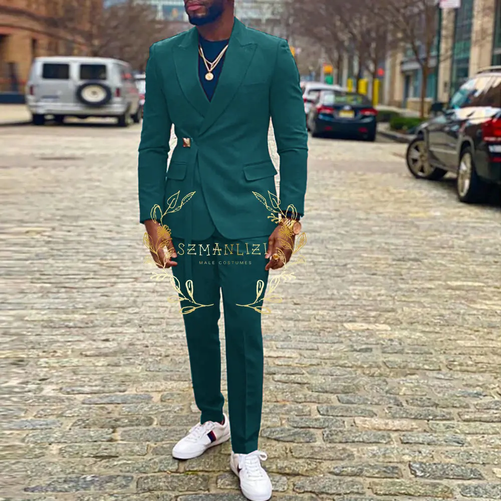 Men Suits Double Breasted Latest Design Groom Tuxedos Best Man Costume Homme 2 Pieces Wedding Suits For Men Traje Hombre