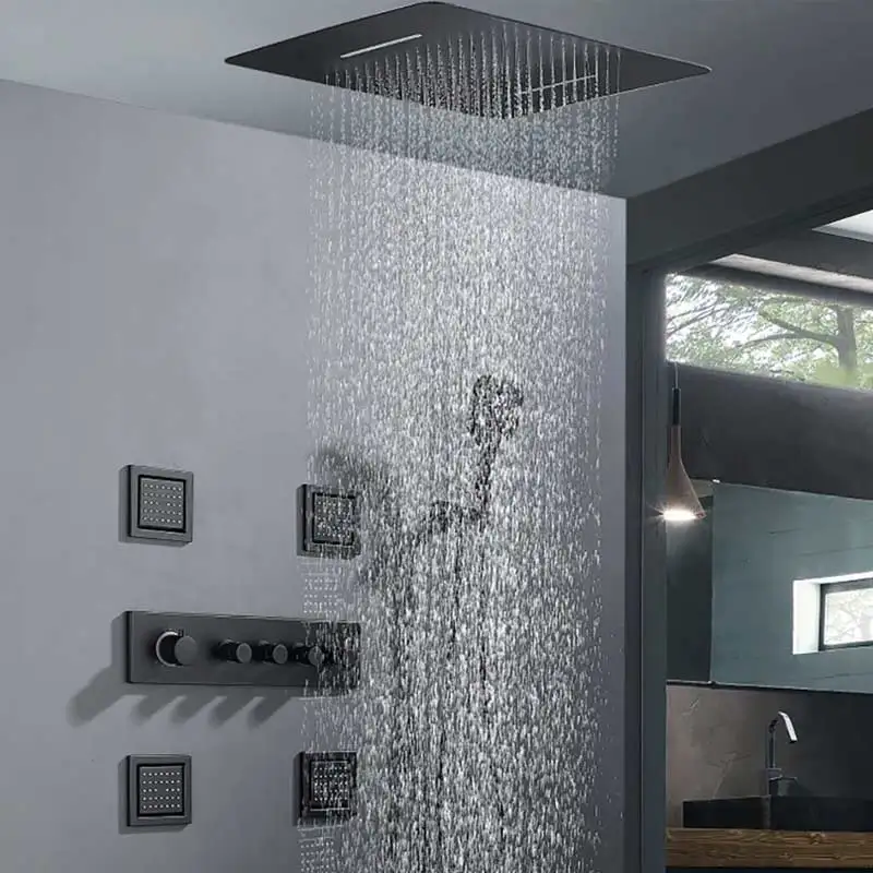 Luxury Ceiling SPA Massage 4 Body Spray LED Rainfall Shower Thermostatic Washroom Faucets Shower Set