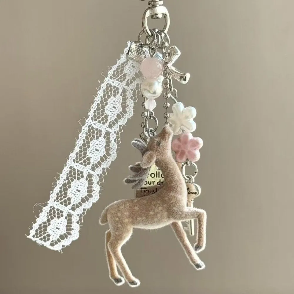 Versatile Portable Christmas Elk Keychains 3D Korean Style Phone Charms Handmade Deer Keychain Christmas Gift