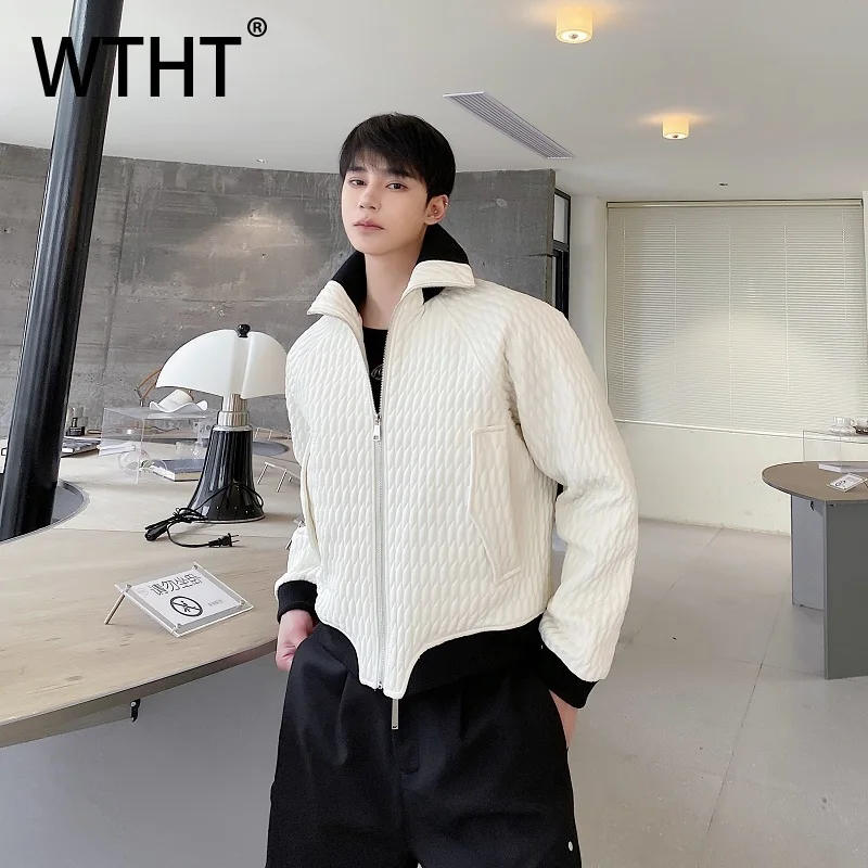 

WTHT модные мужские лоскутные пальто с контрастной цветной текстурой, модные свободные куртки на молнии с длинными рукавами, мужские куртки на молнии, осень 2023, 2A1966