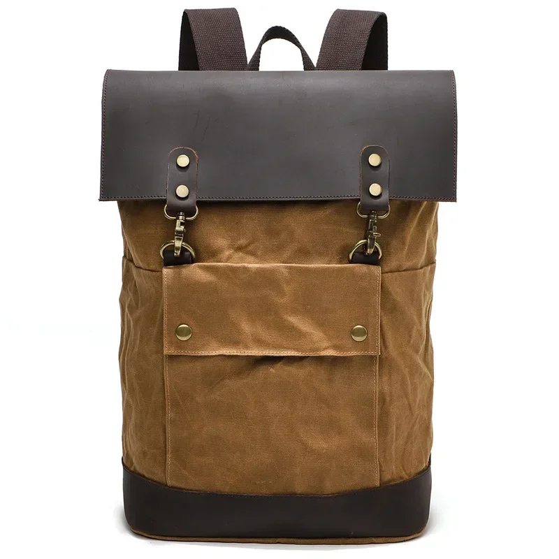 Vintage oil wax canvas Crazy horse leather backpack men's waterproof outdoor travel multifunctional backpack women's bags