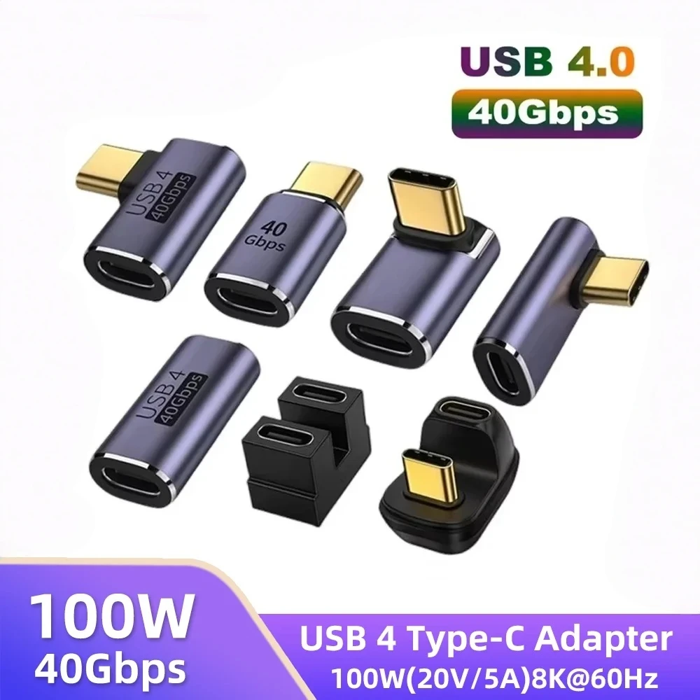 USB4.0 Type-C 90° Adapter - 40Gbps 100W 5A OTG Fast Charger for MacBook, 8K60Hz Data Transfer &amp; Power Converter