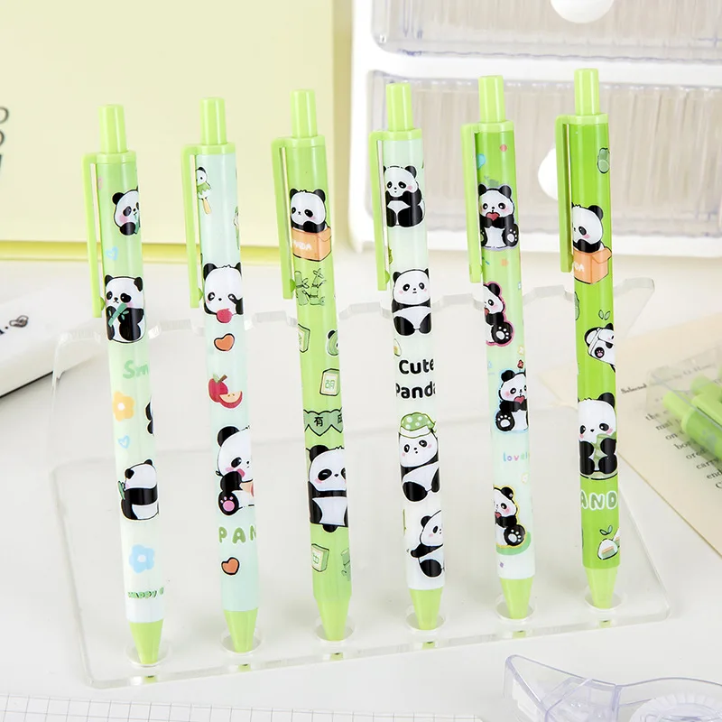 10Pcs/Lot Cute Panda Press Gel Pens Kawaii Cartoon Panda Bear 0.5mm Black Ink Writing Pen Kids School Stationery Office Supplies