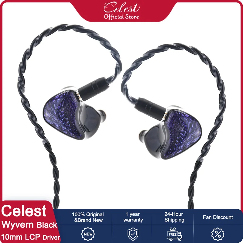 Kinera Celest Wyvern 블랙 인이어 이어폰, 10mm LCP 다이내믹 드라이버, 분리형 붐 마이크, HiFi IEM 케이블 헤드폰