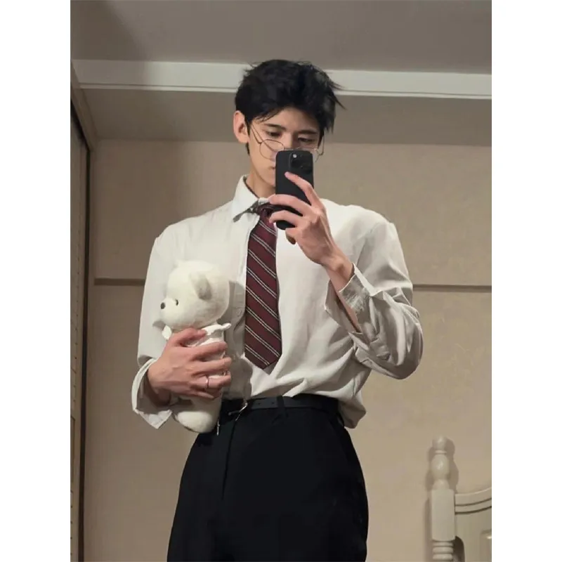 

White Dignified Long Sve irt Men's Haome High-End Inner Wear Busin Casual Polyester Fiber Autumn Season Regular Th...