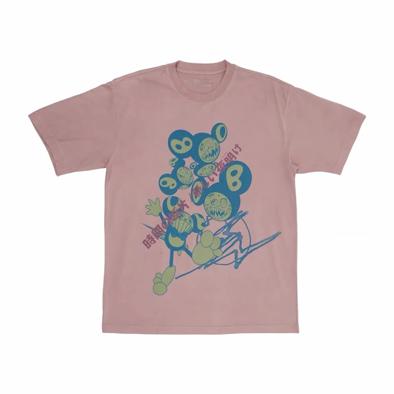Men Women Couple Casual Letters Graffiti Pink Purple Cactus Jack T Shirt Top Quality Cotton Cartoon Graphics Print T-Shirt Tee