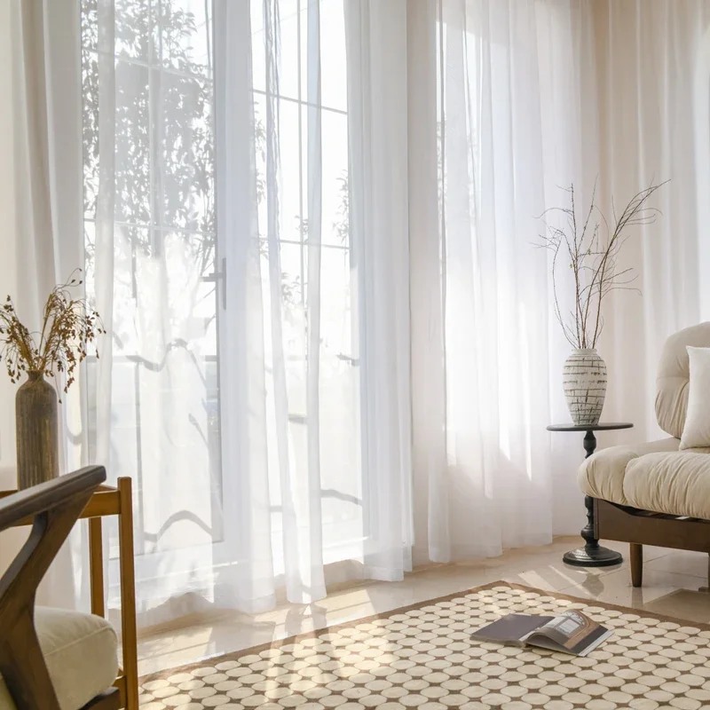 Cortinas transparentes de tule branco para sala de estar, janela, voile, para quarto, decoração de porta de casa, cozinha, voile, organza