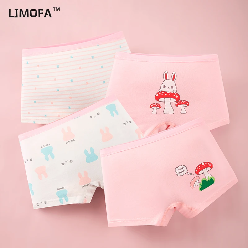 

LJMOFA 4Pack Cotton Child Panties Girls Boxer Briefs Pink Cute Cartoon Kids Underwear Panty Antibacterial Breathable Undies B301