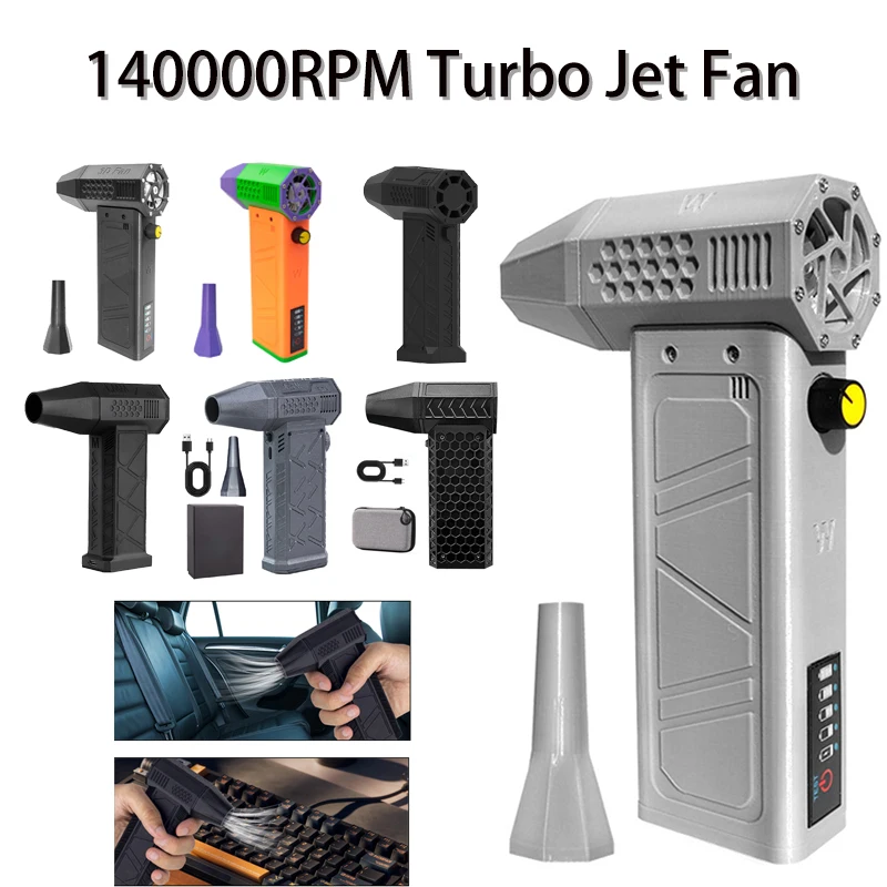 140000RPM Mini Turbo Jet Fan Brushless Motor Handheld Duct Fan 52M/S Portable Turbo Fan Type-C Charging with Power Display