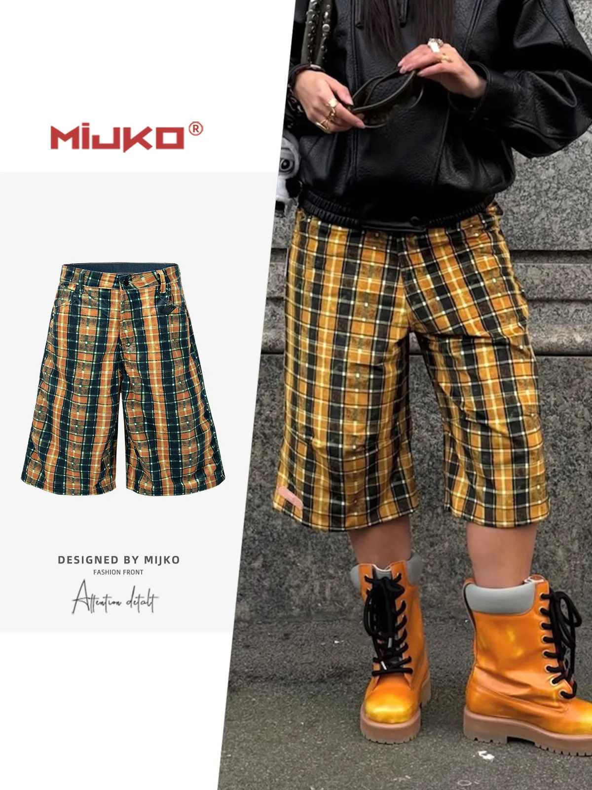 

Шорты MIJKO, новые джинсовые брюки в клетку с джинсовой подкладкой, унисекс, повседневные джинсовые брюки, модные ZJ144