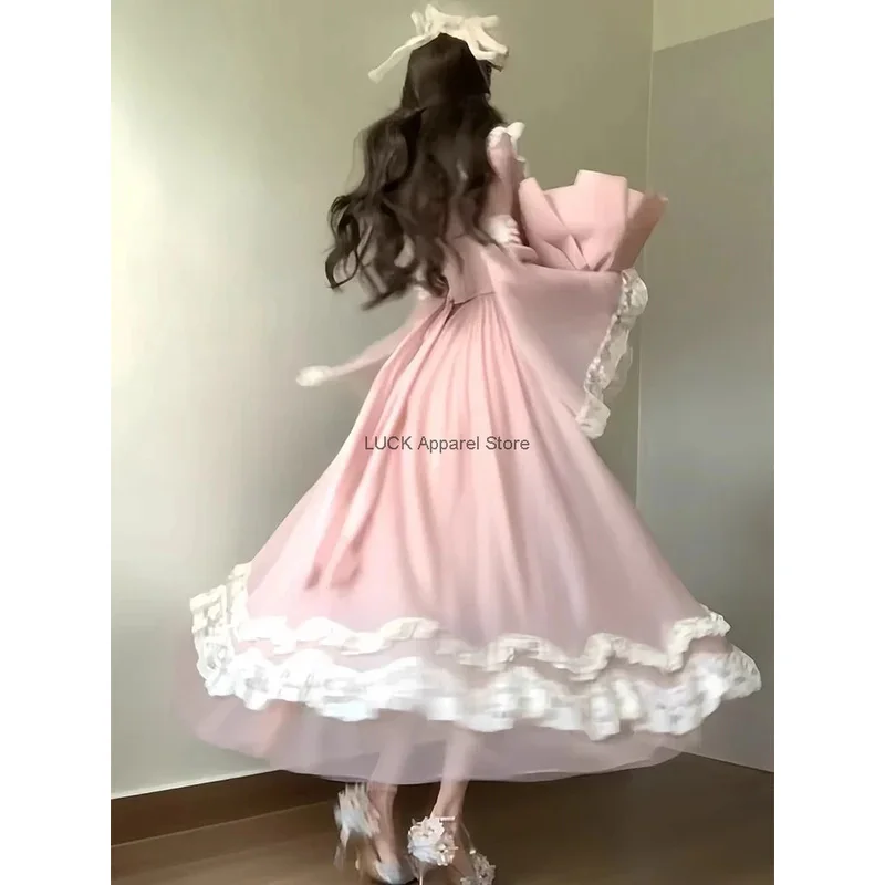 

25COSFrench Dress New Women's Spring And Autumn Haute Couture Temperament Heavy Industry Lace Fishbone Skirt Waist Length Long