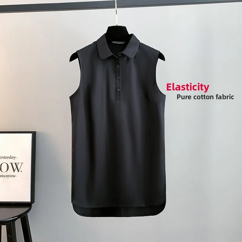 Grande taille début automne pur coton intérieur irt femmes Svel col de poupée mi-long superposition Base blanc irt respirant