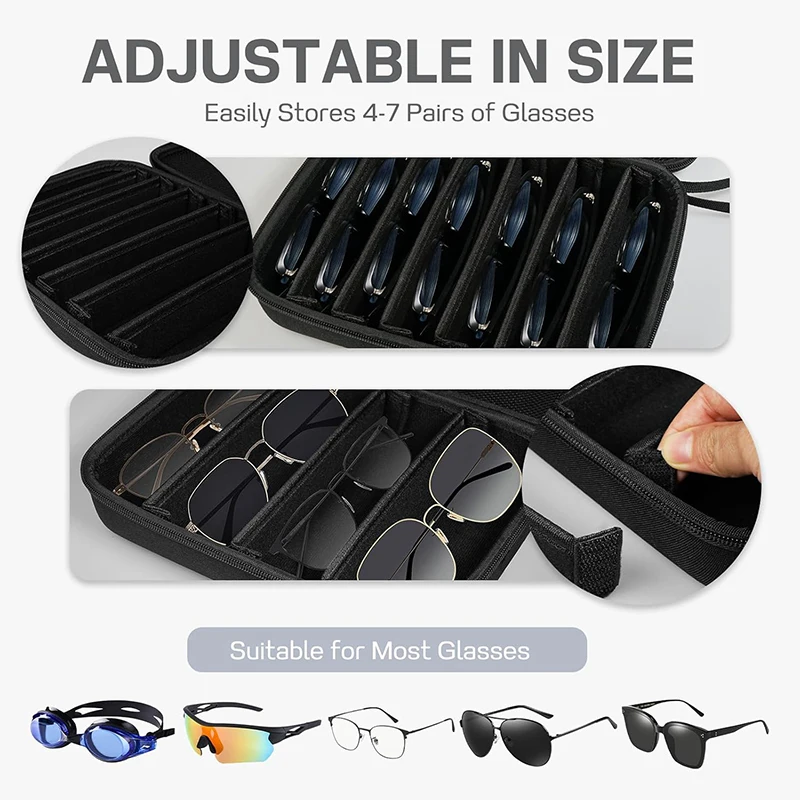 Conveniently Portable, 4/7 Slot Adjustable Sunglasses Storage Box and Organiser