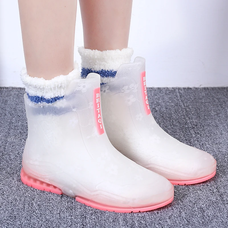 New Transparent Rain Boots For Women Fashion Outdoor Wear-resistant Waterproof Shoes Summer Lady Girls