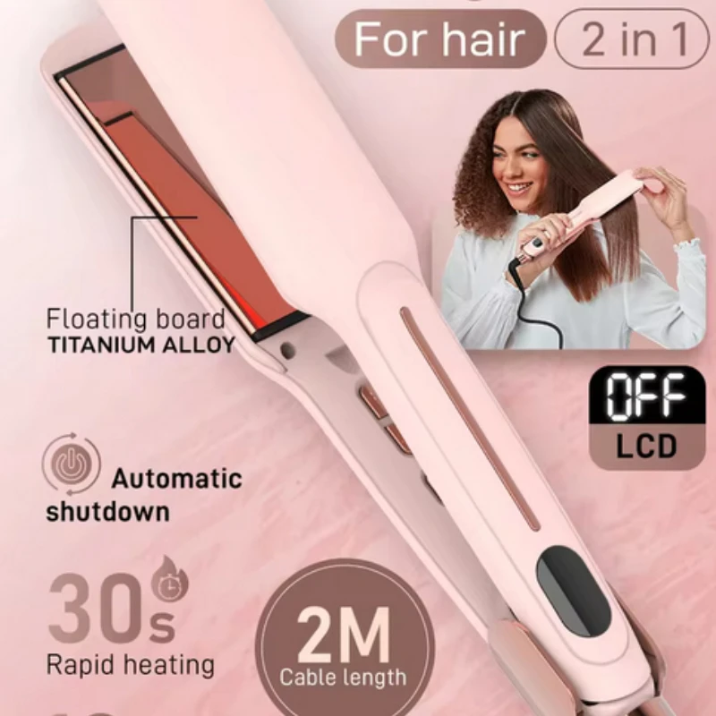 

New 2-in-1 Straightener, High-quality Flat Iron, Heated Comb, Wide Efficient Professional Straightener and Curling Styling Tools