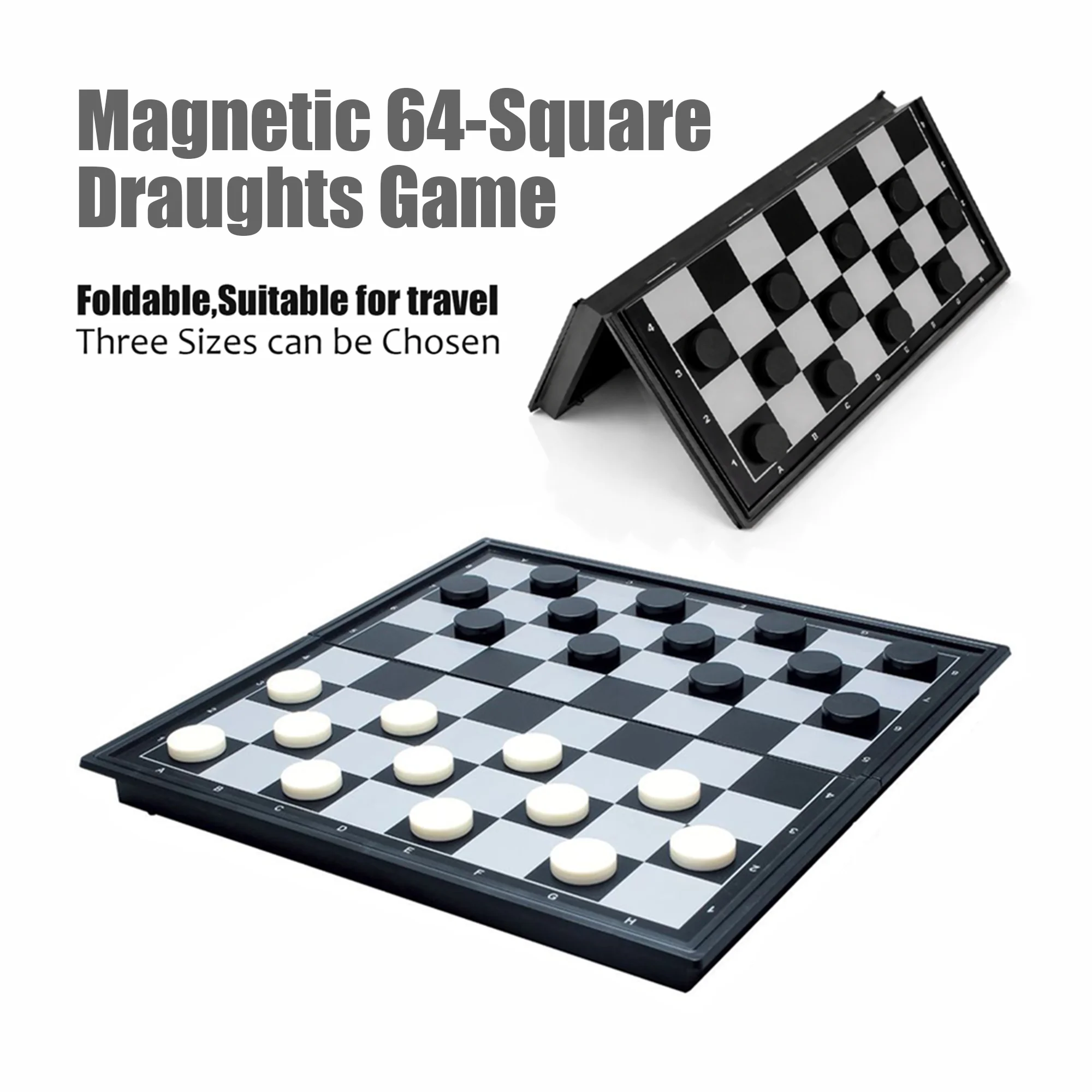 

Складной магнитный набор для игры в шашки, 64 квадрата, настольная игра с 3 размерами доски, портативная развивающая головоломка для путешествий, подарок для детей, мальчиков и девочек