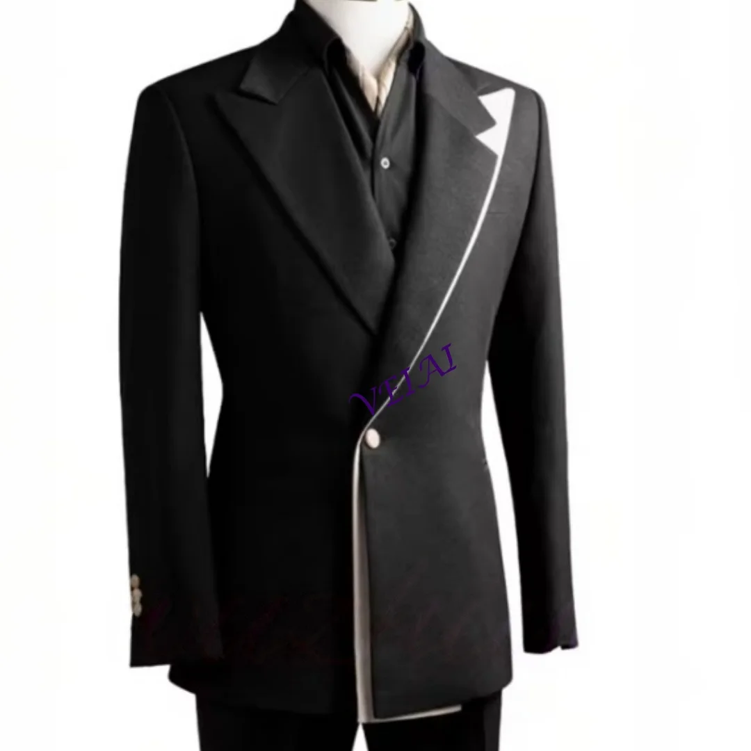 

Formal Black Men's Suit 2 Piece Sets Business Patchwork Single Breasted Slim Fit for Wedding Party Groom Suits Male Customized