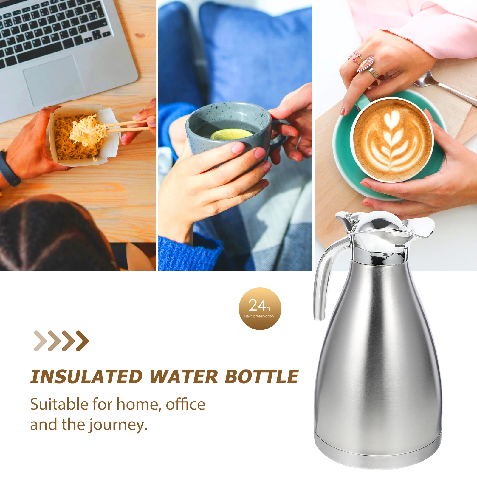 

2PCS Stainless Steel Insulated Bottle Thermal Kettle Vacuum Pot Large Capacity Food Grade Leak Proof Home Office Travel Outdoor